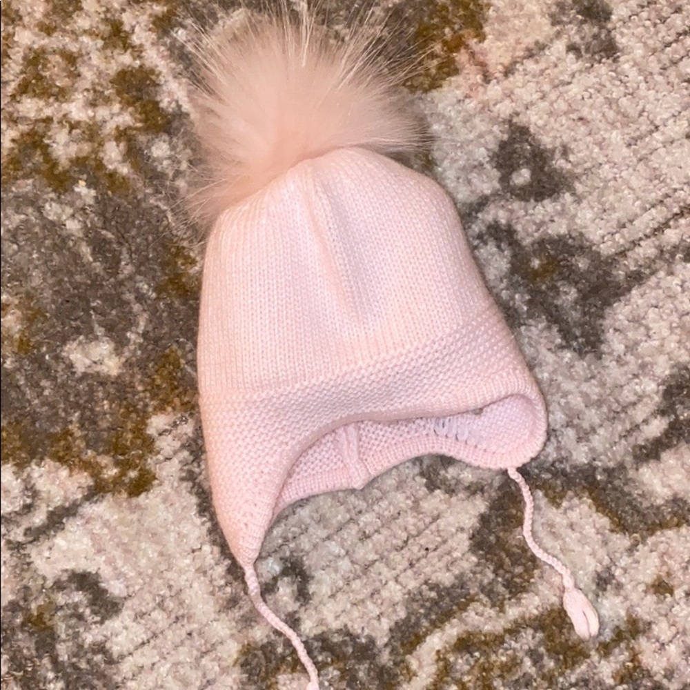 Pink - Ultra soft Cashmere hat with raccoon fur P…